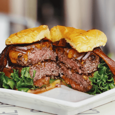 Guru burger double-patty burger